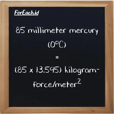 85 millimeter mercury (0<sup>o</sup>C) is equivalent to 1155.6 kilogram-force/meter<sup>2</sup> (85 mmHg is equivalent to 1155.6 kgf/m<sup>2</sup>)